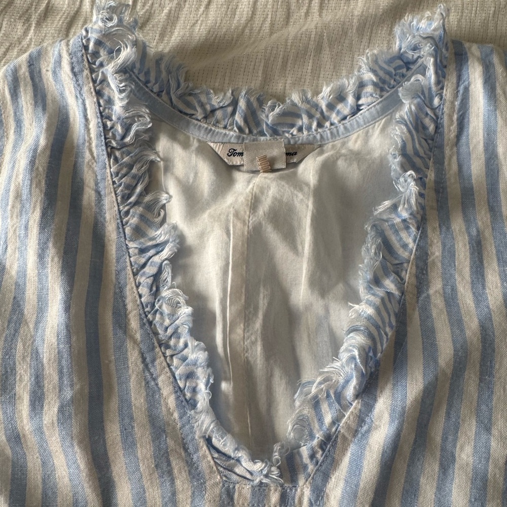 Tommy Bahama Light Blue and White Frayed Edge Top - Picture 6 of 10